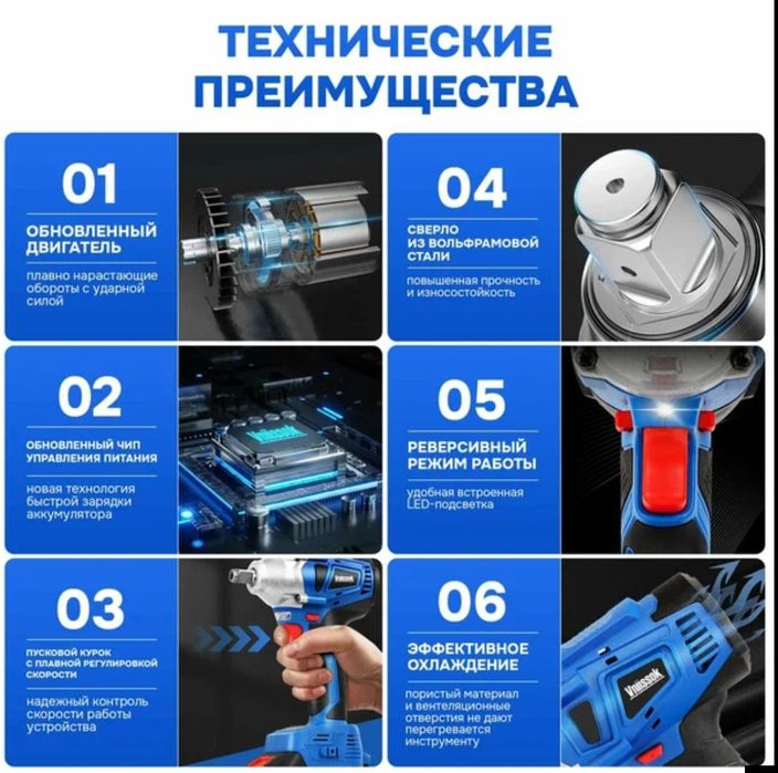 Гайковерт бесщеточный аккумуляторный ударный Vniissok V18-BQ (600 Nm)