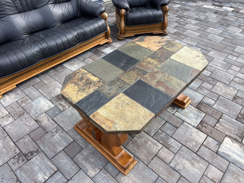 Set canapea canapele 3 - 1 - 1 Lemn Masiv + PIELE Naturala Rustic