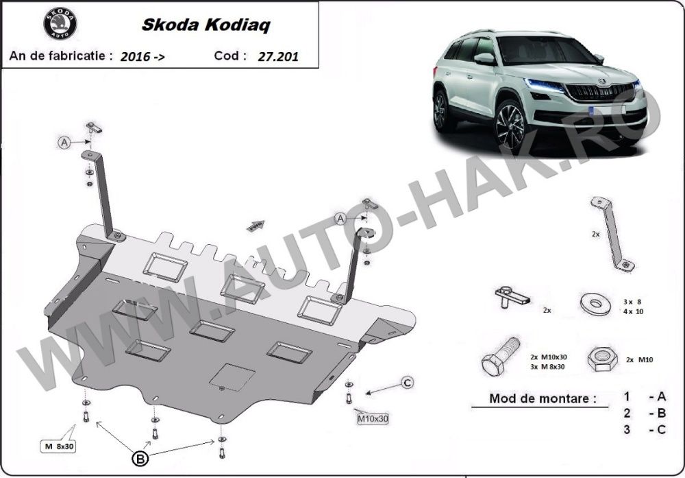 Scut motor metalic Skoda Kodiaq 2016-prezent- otel 2mm