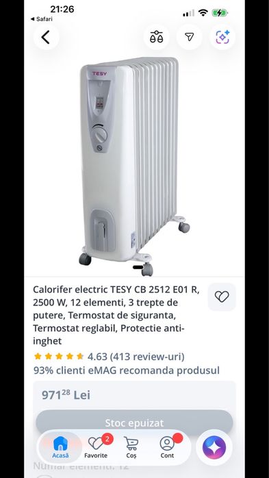 Vand calorifer electric tesy 12 elementi