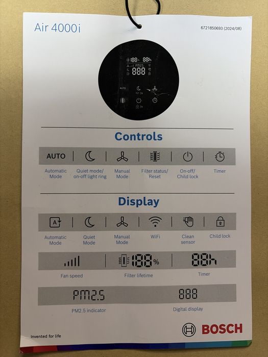 Purificator de aer Bosch Air 4000i - Wi-Fi, HEPA, 62.5m^2, 300 m^3/h