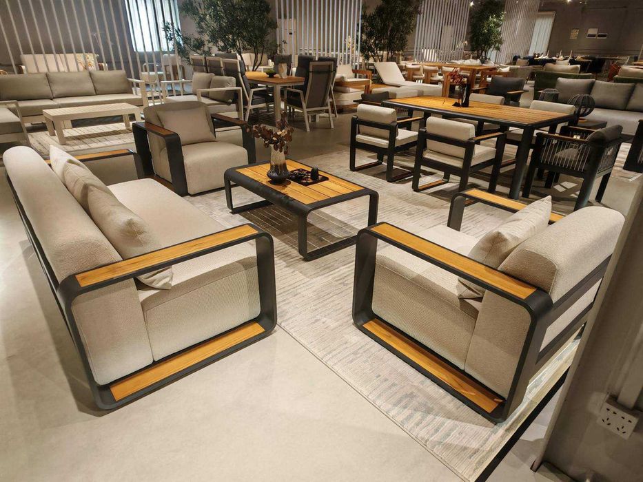 Луксозна градинска мека мебел SPAVALDO - диван, фотьойли и маса от тик