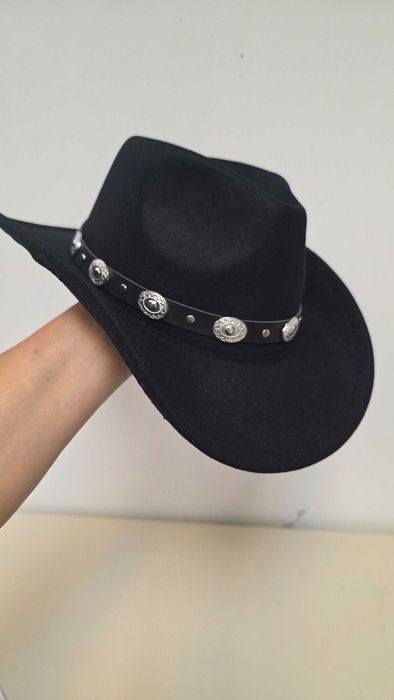 Pălărie cowboy western unisex cu bandă decorativă detașabilă – Negru M