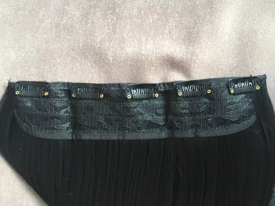 extensii de par NEGRE drepte 80 cm, 5 clipsuri, imită par natural, NOI