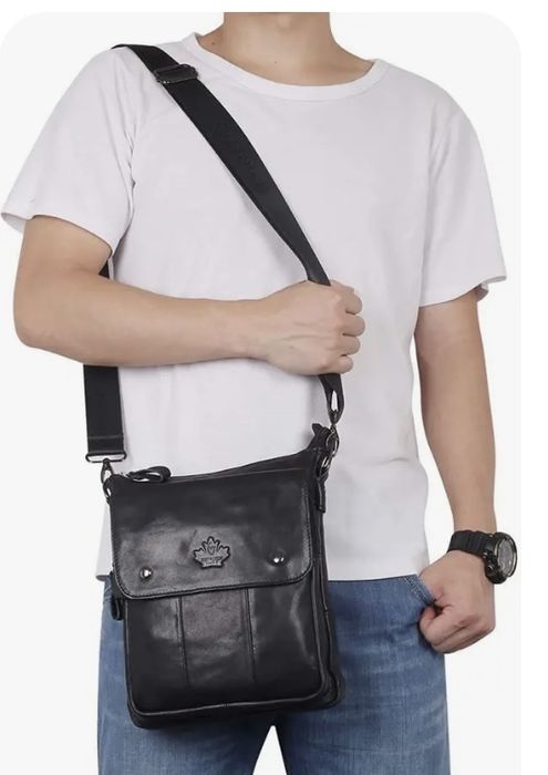 мъжка чанта от естествена кожа телешки бокс цип+тик так закопчаване