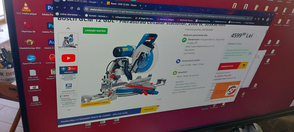 Vând ferastrau circular staționar aproape nou plus suport de lucru.