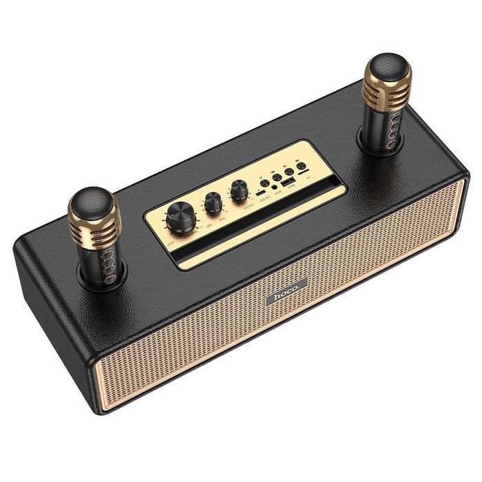 Boxa Bluetooth 2 Microfoane Wireless, Hoco BS63, Karaoke, Negru/Auriu
