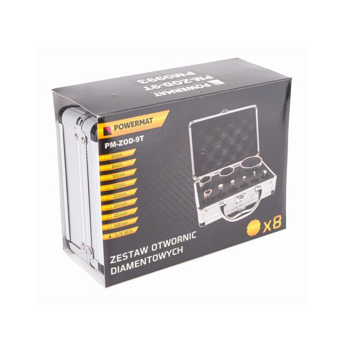 Set 9 piese freze diamantate si adaptor, M14/HEX, Powermat