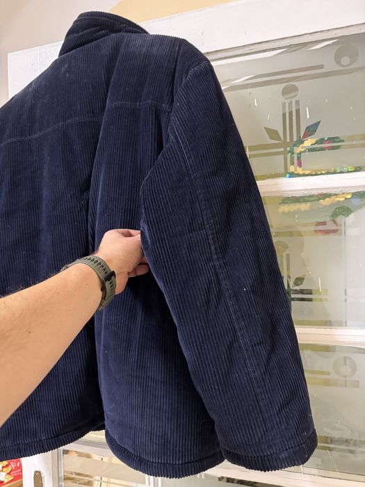 Jachetă groasă catifea raiată abastru închis….