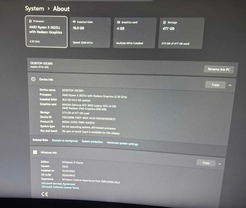 Laptop gaming acer aspire 7