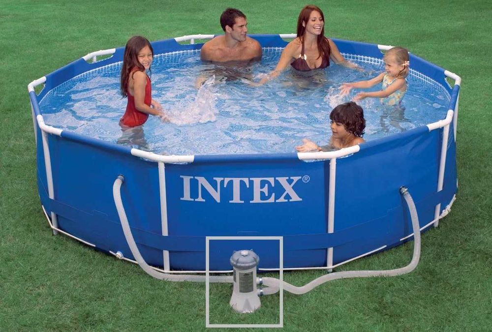 Нов! Басейн с метална конструкция 305см х 76см с помпа и филтър - Intex