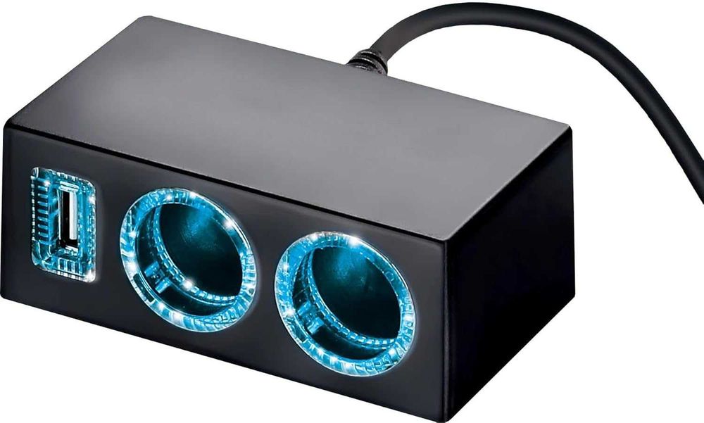 Двоен разклонител на запалката + 1 USB изход - 120W, 12V/24V.