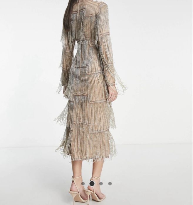 Rochie Asos nude cu accente aurii si argintii, marimea S, o singura purtare