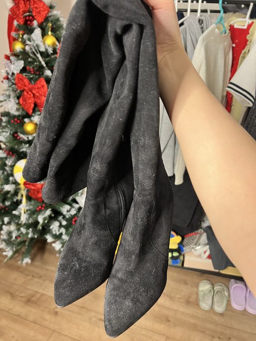 Черные Ботфорты на каблуке, сапоги