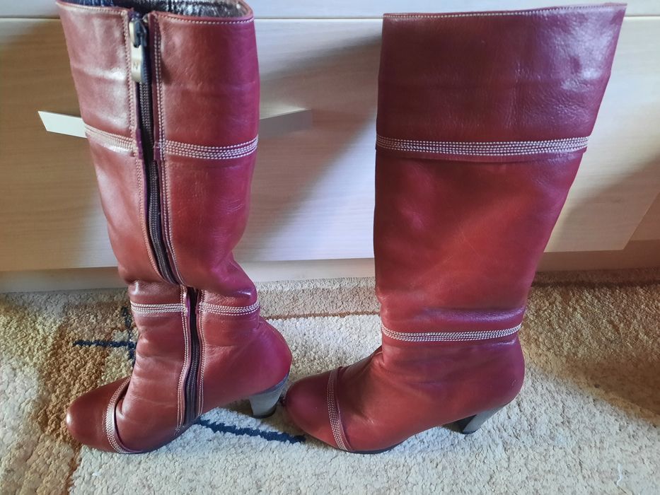 Ботуши естествена кожа в цвят бордо