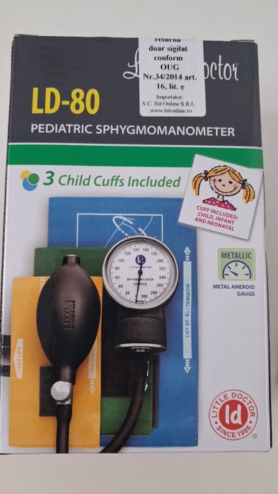 Tensiometru pediatric, nou.Contine 3 mansete pt nou născut,sugar si  copil.Nou nefolosit.