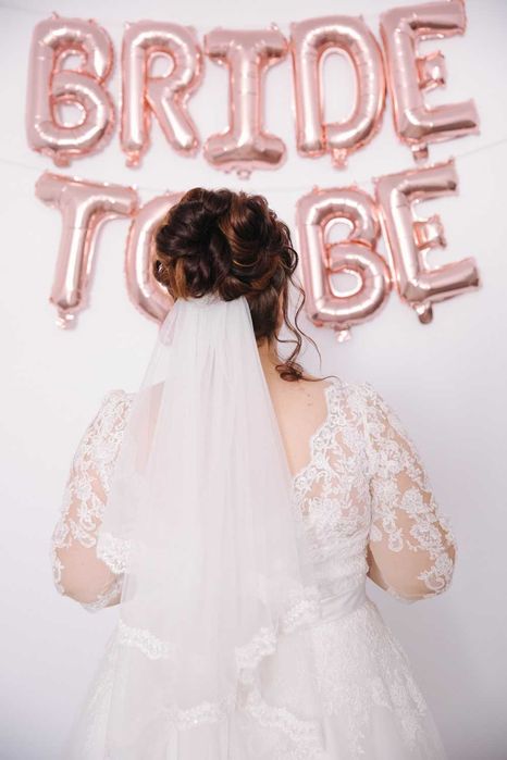 Rochie de mireasa tip A, cu trena si voal, marimea 48-50, Elite Mariaj