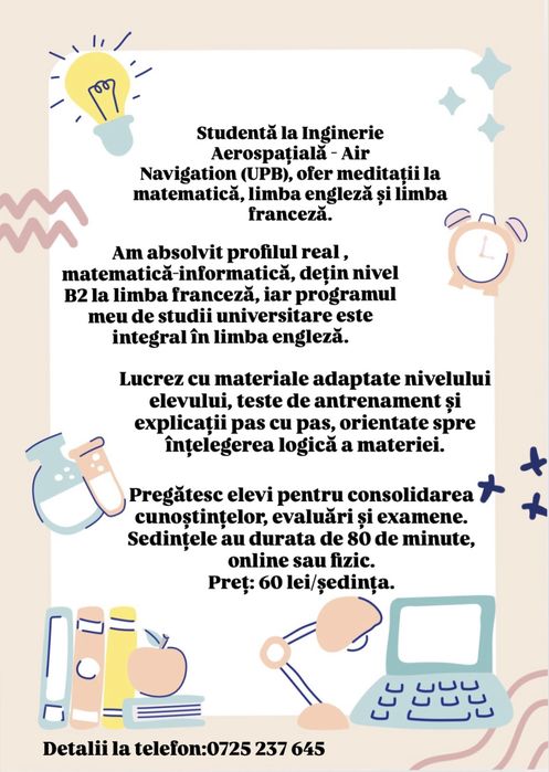 Ofer meditații la matematică, engleză și franceză