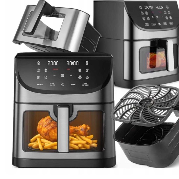 Фритюрник с горещ въздух 8L 1800W с 11 програми, LCD дисплей, таймер и прозорец за наблюдение