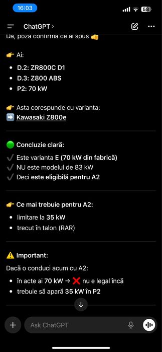 Kawasaki Z800e, poate fi limitat legal A2