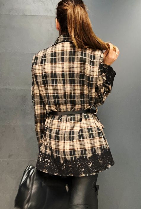 Дамско сако с дантела щампа каре