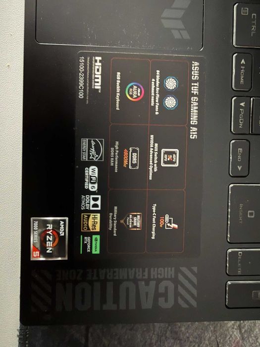 Laptop gaming ASUS TUF Gaming A15 – Ryzen 5 7535HS, RTX 4060 8 GB, 16 GB DDR5, 144 Hz