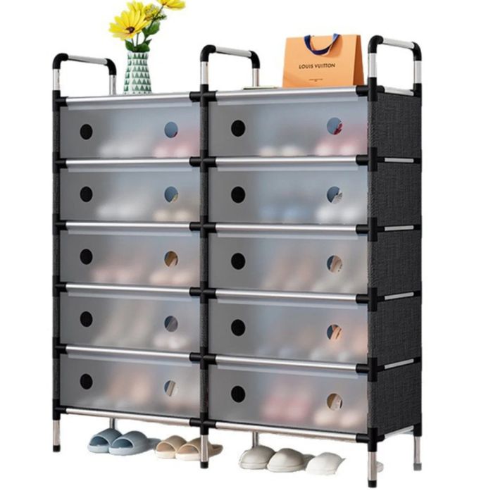 Многоетажен шкаф за обувки с прозоречни врати и голям капацитет
