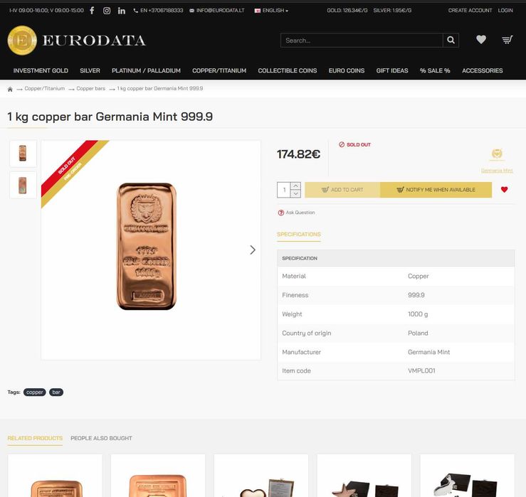 Moneda Monede | Lingouri Cupru Copper | Biblo Buffalo USA 1000g/1KG .999 *19%sub.EURODATA