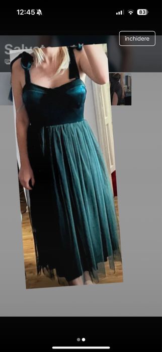 Rochie verde baby doll catifea si tulle