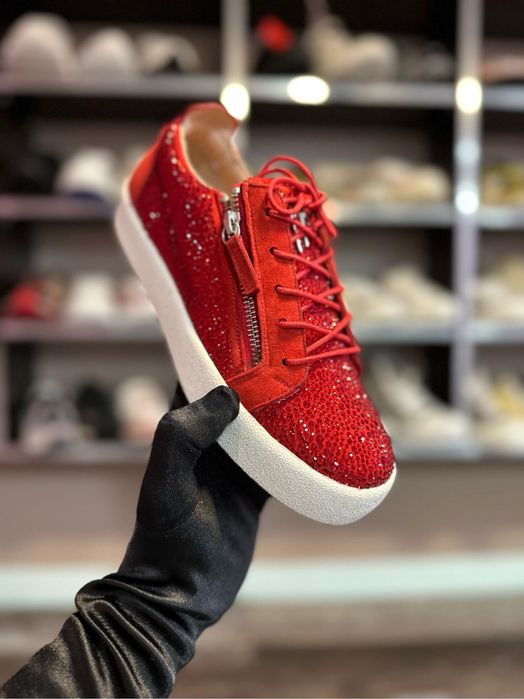 Adidasi din piele rosie cu pietre Giuseppe Zanotti - AAA/AAAA 39 si 40