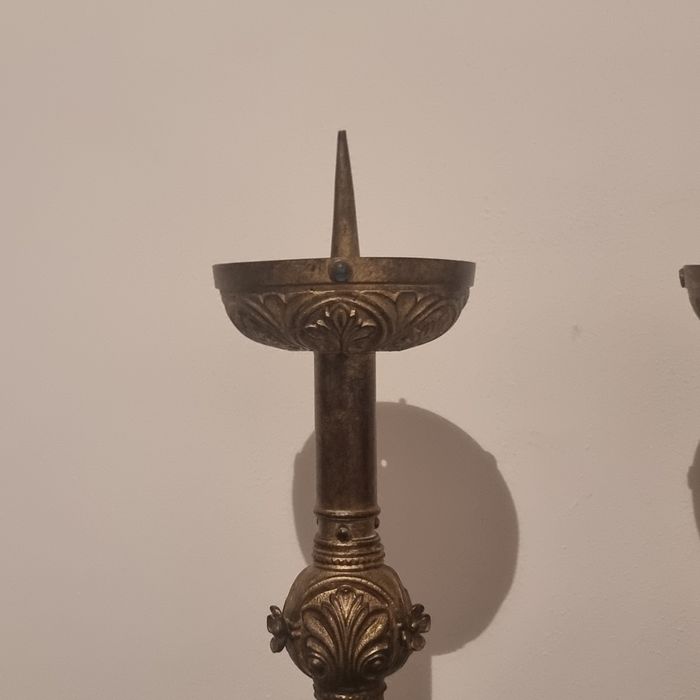 Pereche sfeșnice vechi din bronz și alamă, 45 cm, stil baroc / rococo