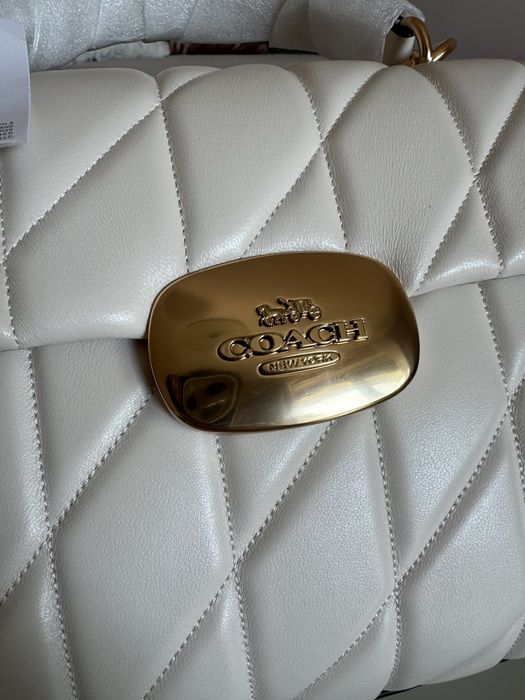 Нова! Coach - оригинална дамска чанта, естествена кожа, кремова
