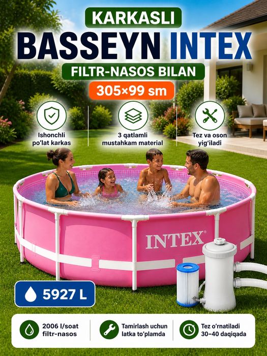 Intex karkasli basseyn 305×99 sm, filtr-nasos bilan (5927L)