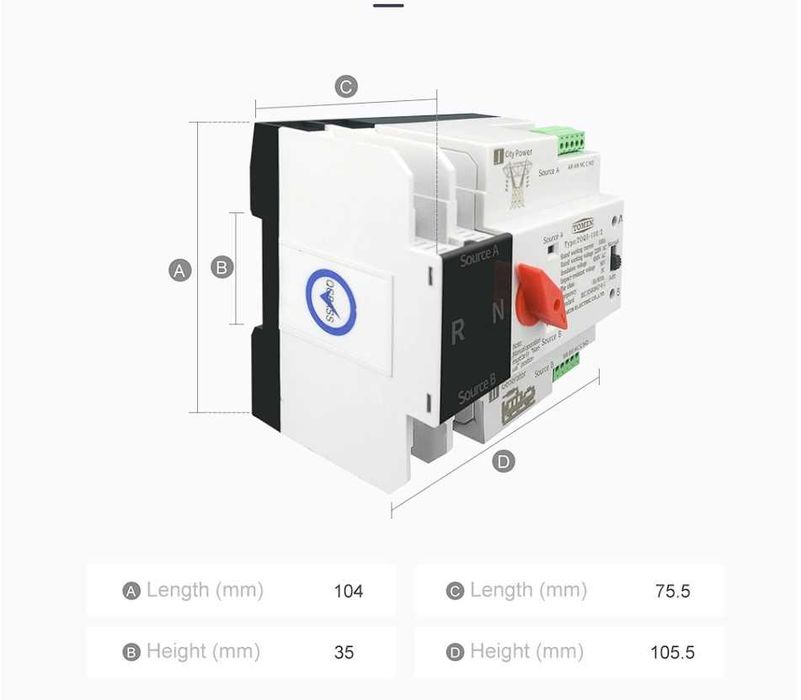Comutator automat/manual panouri fotovoltaice ATS 2P 230V 125A