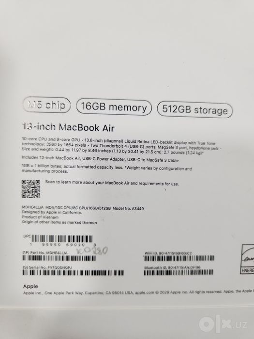 Macbook Air M5 13,  16/512