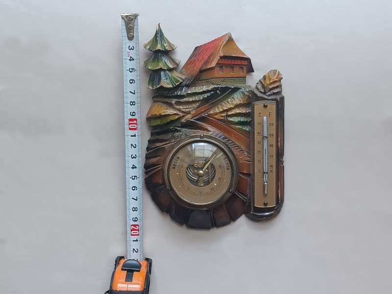 Немски барометър със термометър дърворезба / барометър - Fischer