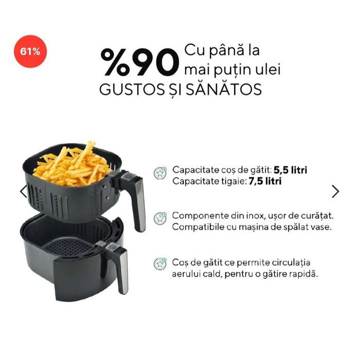 Friteuza cu aer cald Kumtel Fast Fryer, Pentru gatit fara ulei
