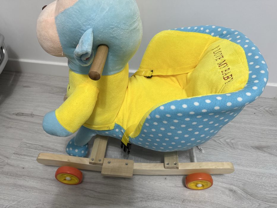 Balansoar copii 2 in 1 Go Kart cu muzica, maimuta, culoare albastru