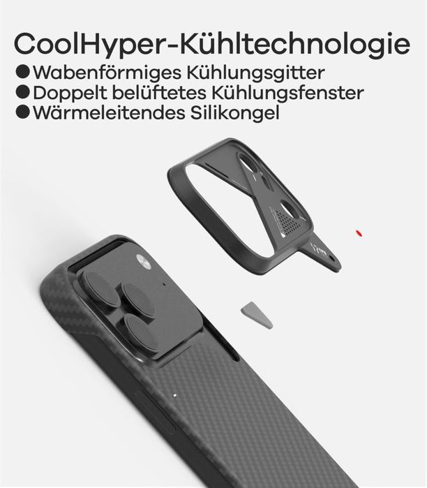 Husă iPhone 17 Pro fibră carbon 1500D ultra-subțire țesut CoolHyper răcire Compatibilă MagSafe – Negru