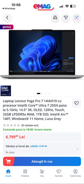 Lenovo Yoga Pro 7 3K OLED 32GB 1TB Ultra 7 nou sigilat 14.5 inch