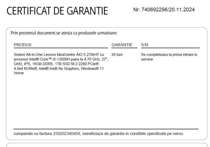Sistem All-in-One Lenovo IdeaCentre AIO 5 27IAH7 - IN GARANTIE
