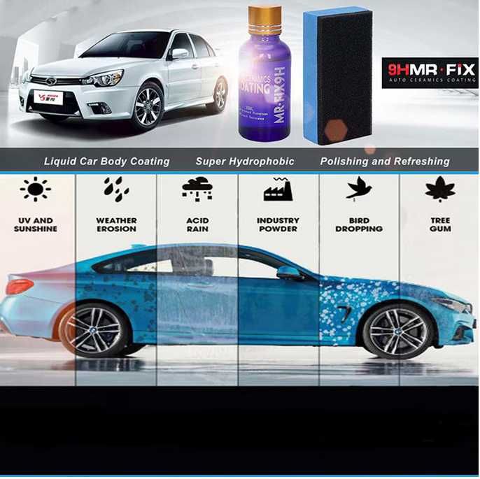 9H Керамично покритие/Течно стъкло за предпазване на автомобилна боя.