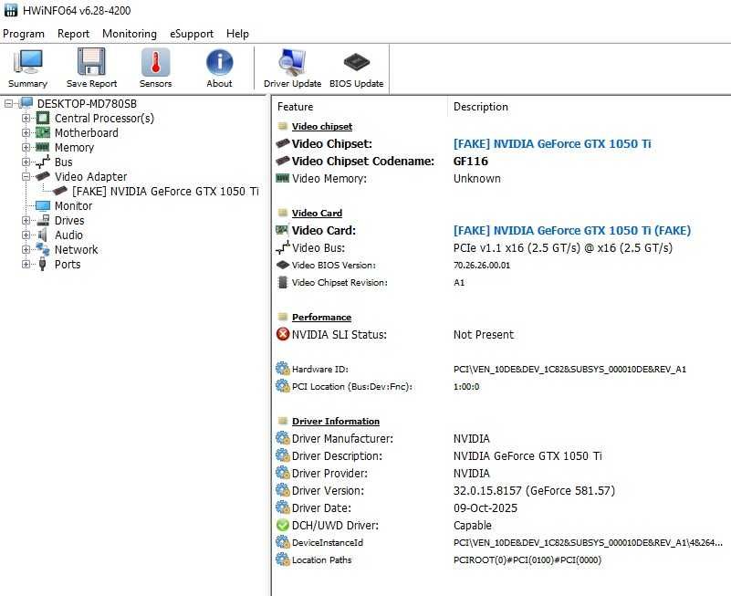 Placa video gaming GTX 1050 Ti Fake