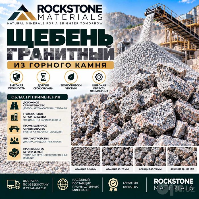 Щебень 40/70 20/40 5/20 0/5мм Гранит Базальт Sheben Crushed Stone Rock