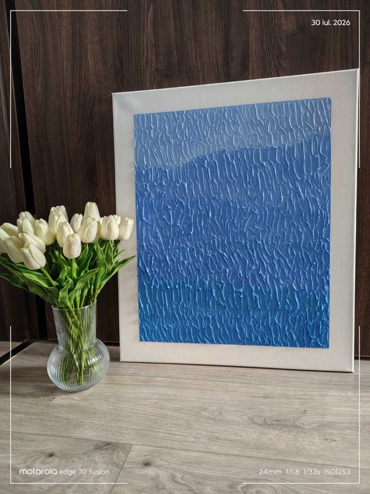 Tablou decorativ abstract 3D – Textură albastră, lucrat manual
