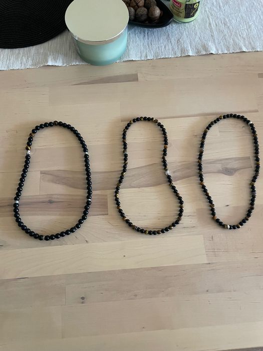 Мъжки ръчно правени гердани от обсидиан и тигрово око