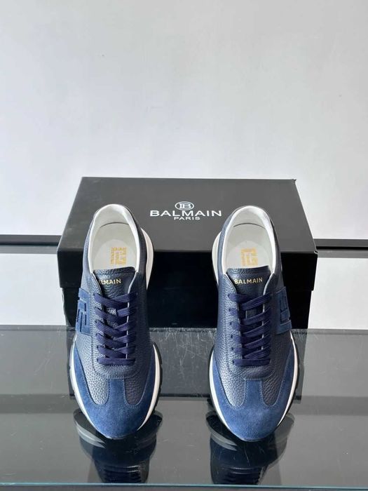 Balmain Monogram Runner Sneaker "Navy Blue Leather"