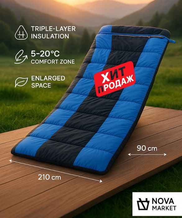 Спальный мешок-одеяло 210×90 см для кемпинга и туризма