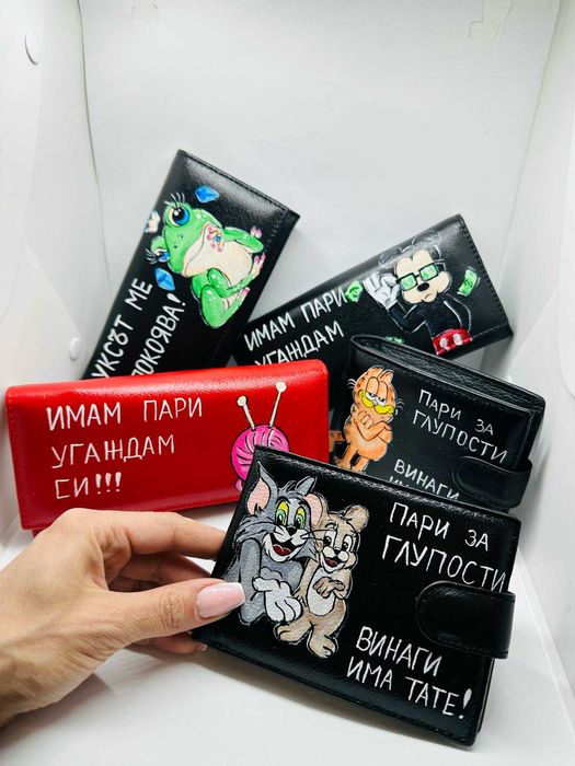 Ръчно рисуване по ваш избор на дамско и мъжко портмоне от ест. кожа