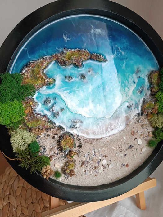 Ръчно изработено пано с естествени материали и епоксидна смола